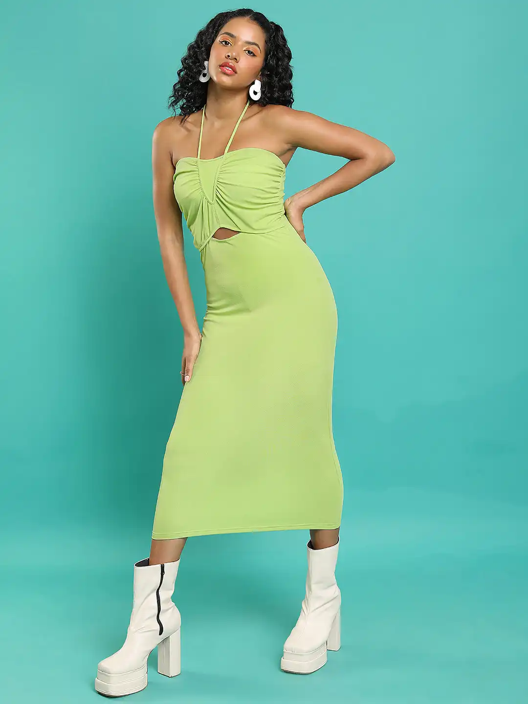 lime green halter neck dress LINEN WRAP MIDI - Midi length Sizing Buy Tokyo Talkies Lime Green