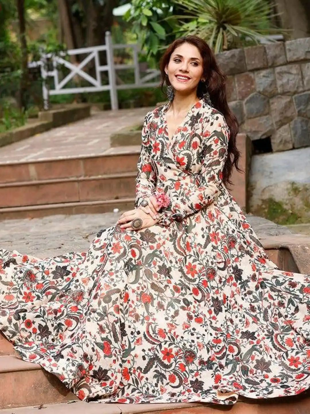 Buy KALINI Ethnic Motifs Printed V-Neck Gathered Georgette Fit & Flare Maxi Ethnic Dress - Ethnic Dresses for Women 25625148 | Myntra Buy KALINI Ethnic Motifs Printed V-Neck Gathered Georgette Fit & Flare Maxi Ethnic Dress - Ethnic Dresses for Women 25625148 | Myntra