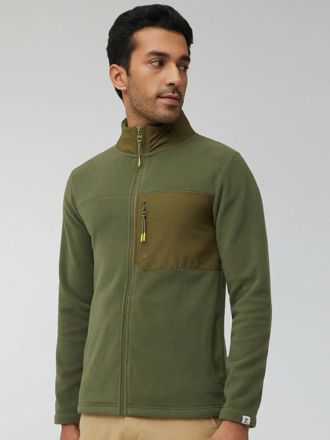 Buy XYXX Men Regular Fit Colorblock Olive Green Winter Fleece