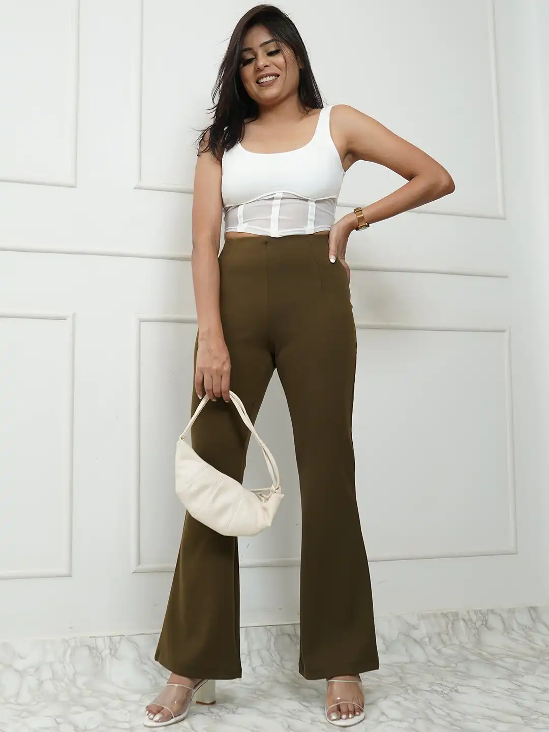 Buy StyleAsh Round Neck Tank Top With Flared Trousers Co-Ords - Co