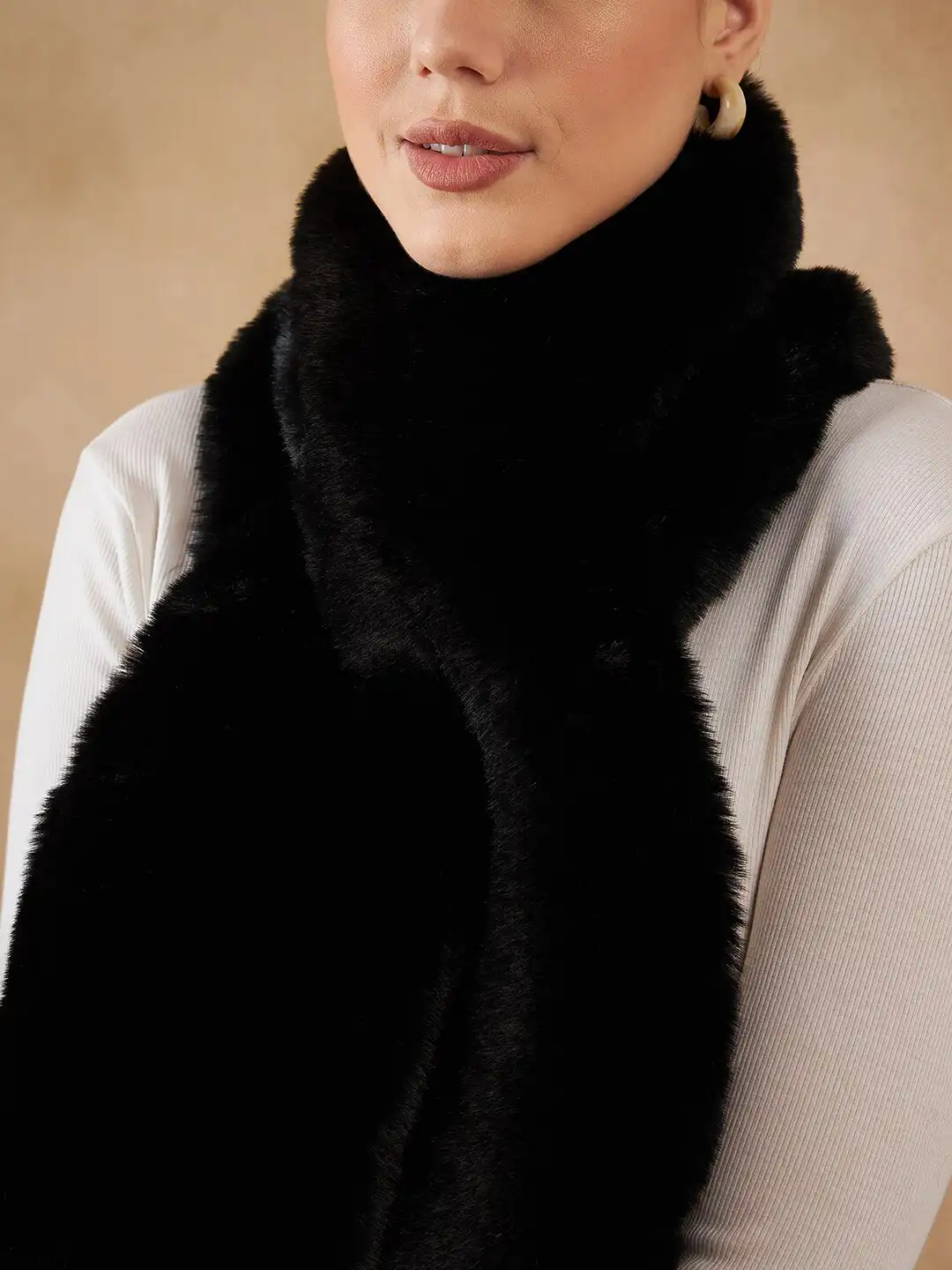 Buy InWeave Black Self Design Acrylic Faux Fur Scarf - Scarves for