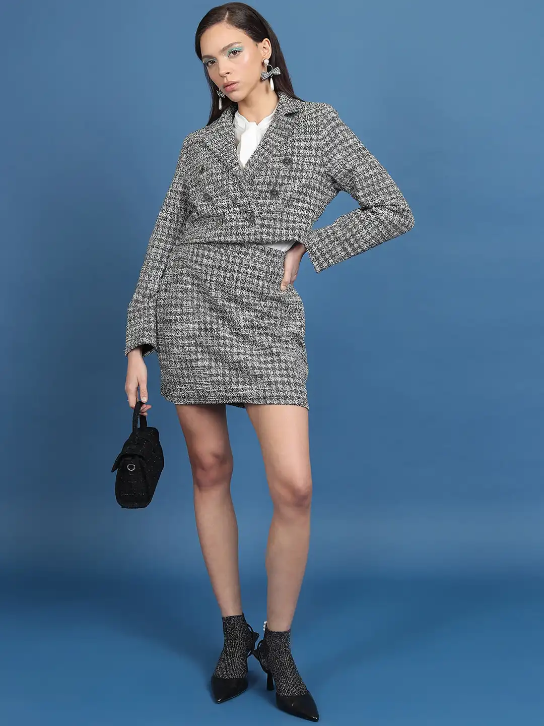 Buy Tokyo Talkies Tweed Cropped Blazer With Mini Skirt Co-Ords