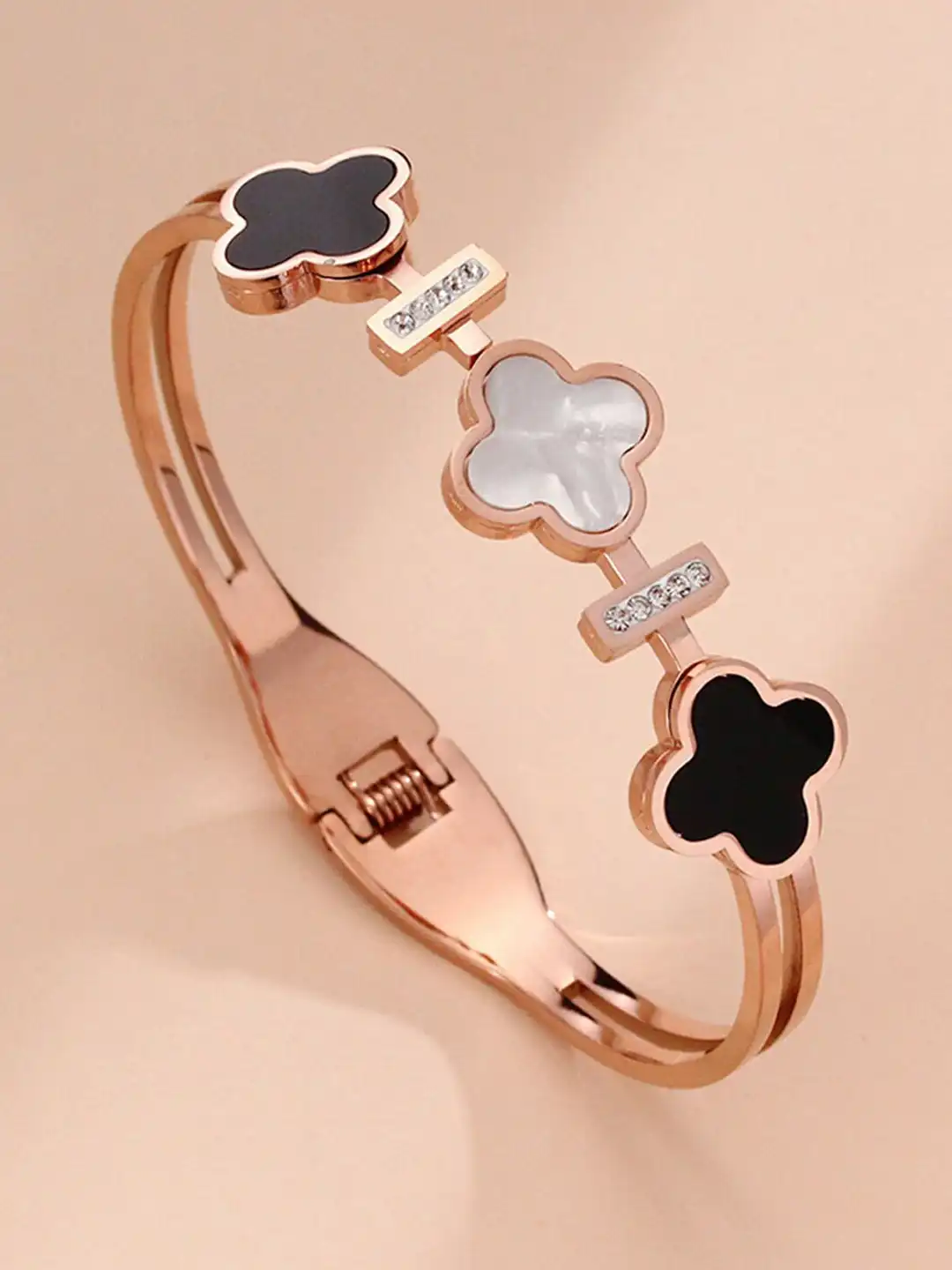 Buy Designs & You Rose Gold-Plated Clover Leaf Design Bangle-Style