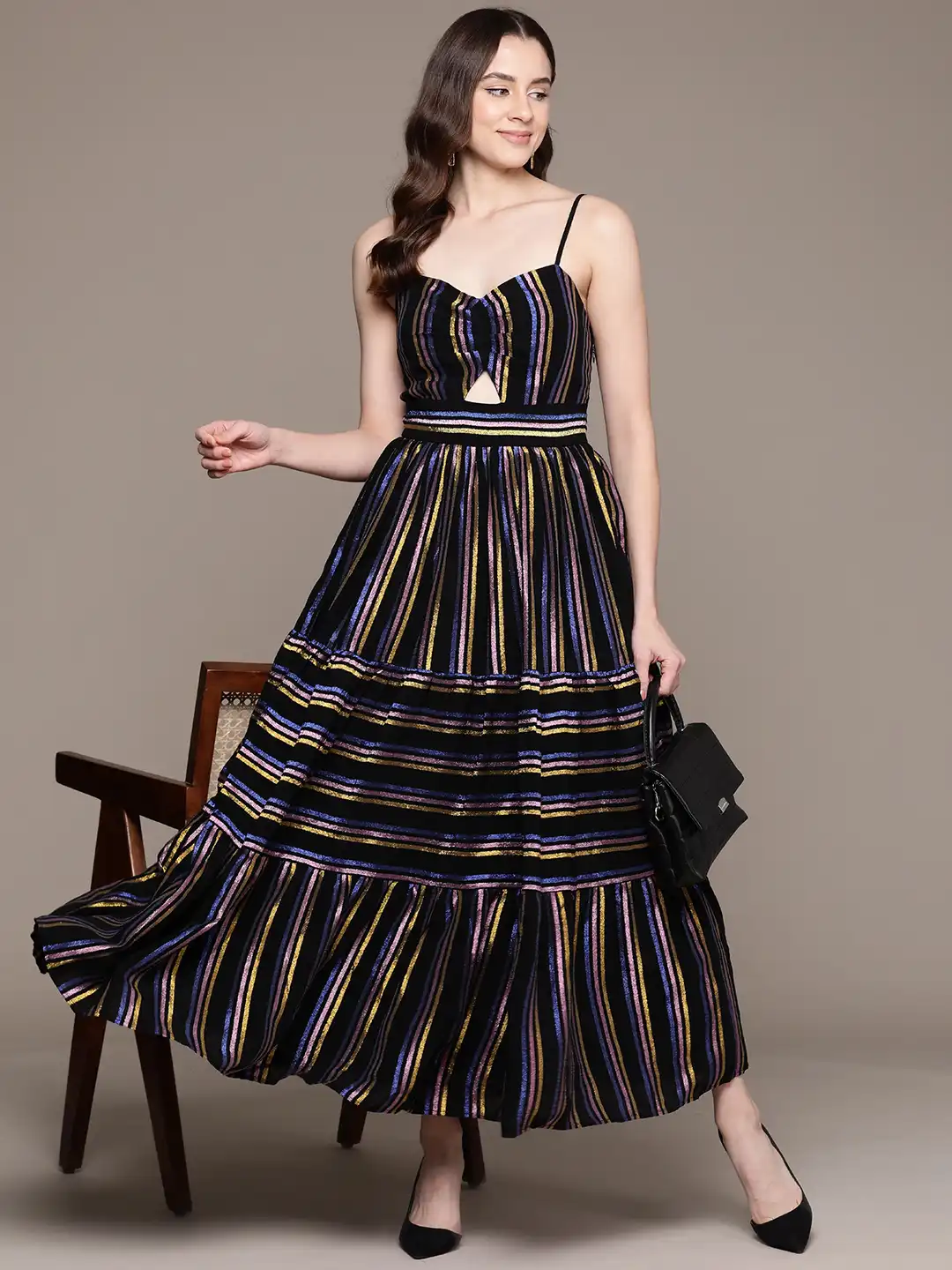 Buy Label Ritu Kumar Striped Georgette Maxi Dress - Dresses for Women  25945680 | Myntra