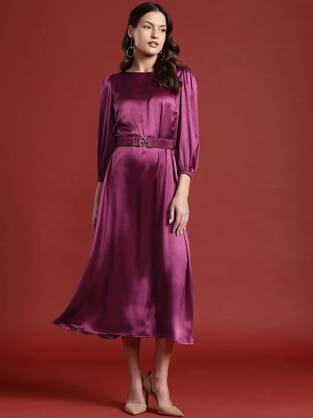 Buy all about you Satin Finish Fit & Flare Midi Dress with Belt - Dresses  for Women 26000092 | Myntra