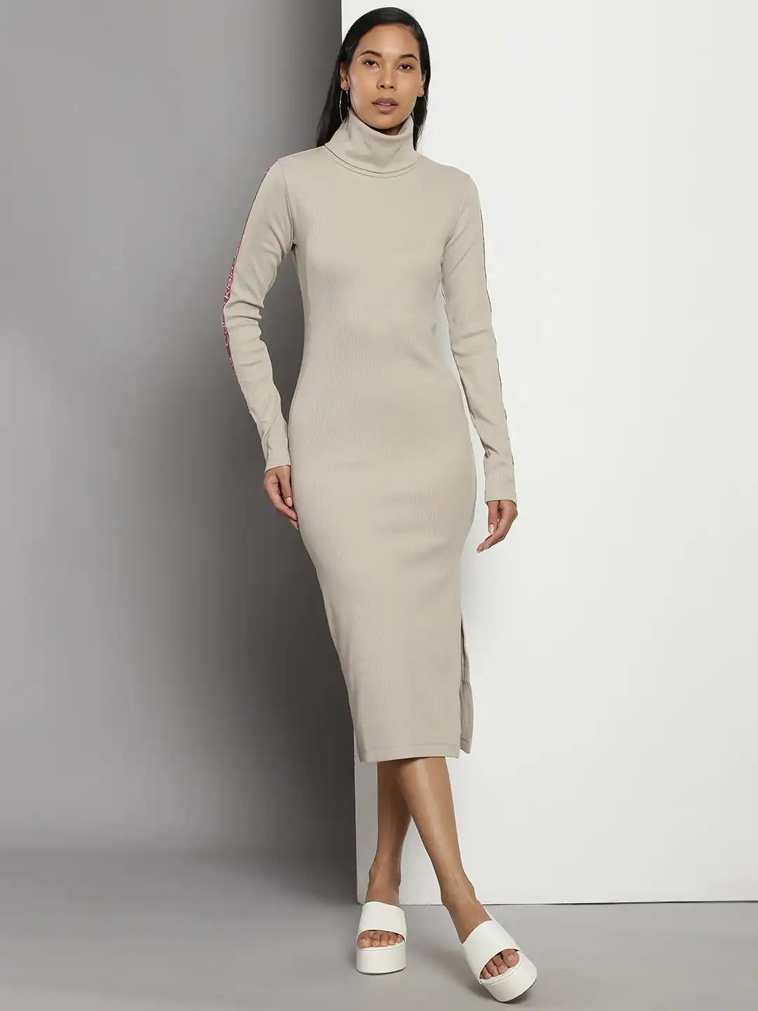 elegant midi bodycon dresses Black Long-line Roll Neck Knitted Dress – AX Paris main image 1