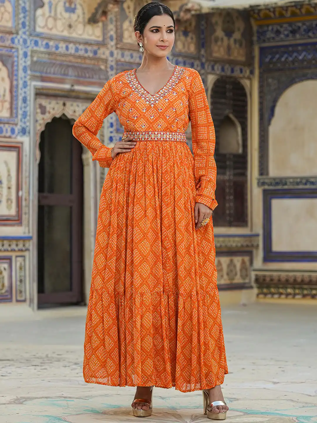 orange ethnic dress for women Stunning Orange Traditional Wedding Guest Dress