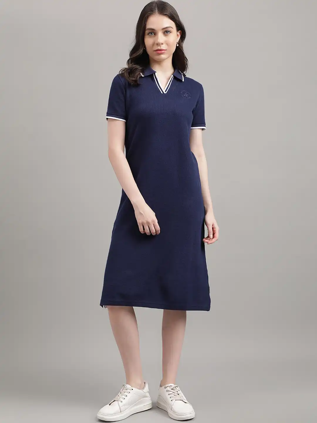 polo club dress Mid-blue strappy denim dress with slim fit and Polo Club logo