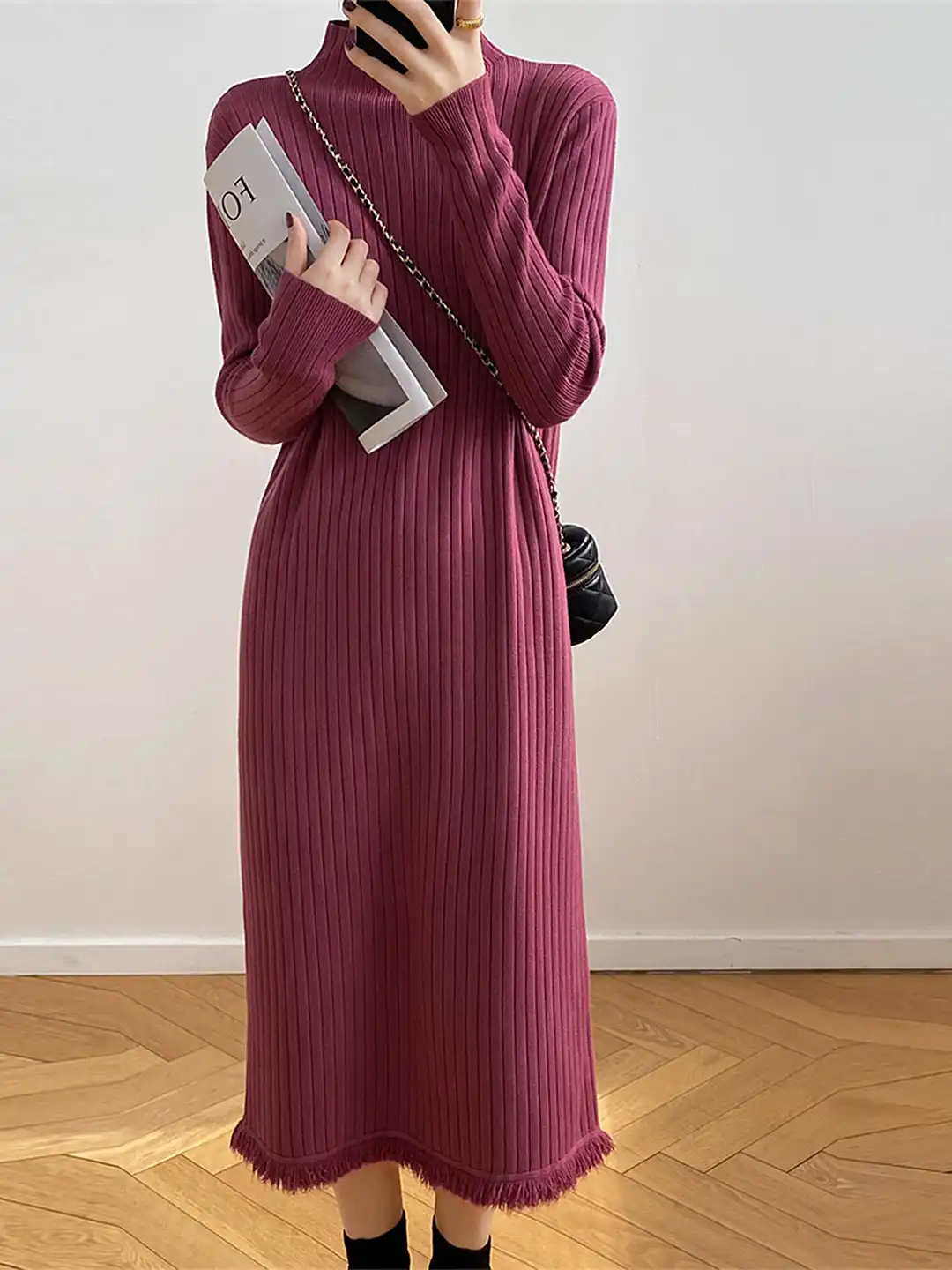 Buy LULU & SKY Burgundy Solid Sweater Midi Dress - Dresses for Women  26190942 | Myntra