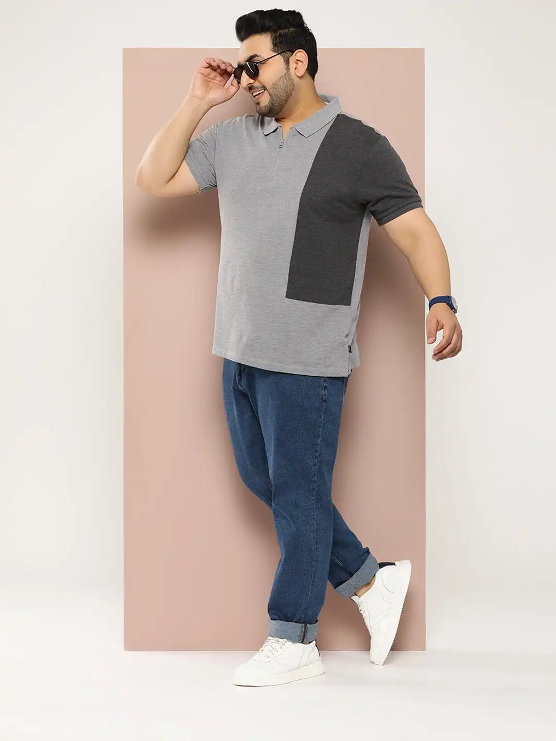 Buy Sztori Men Plus Size Colourblocked Polo Collar Relaxed Fit T