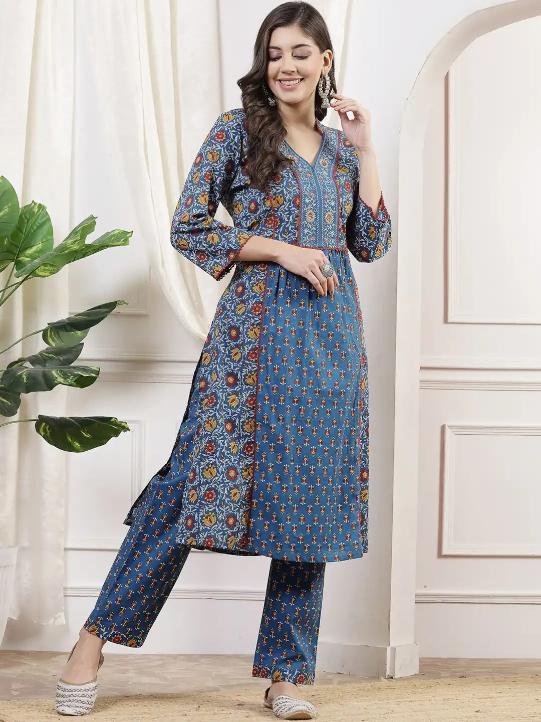 Buy Nayam By Lakshita Floral Printed Panelled Pure Cotton A line