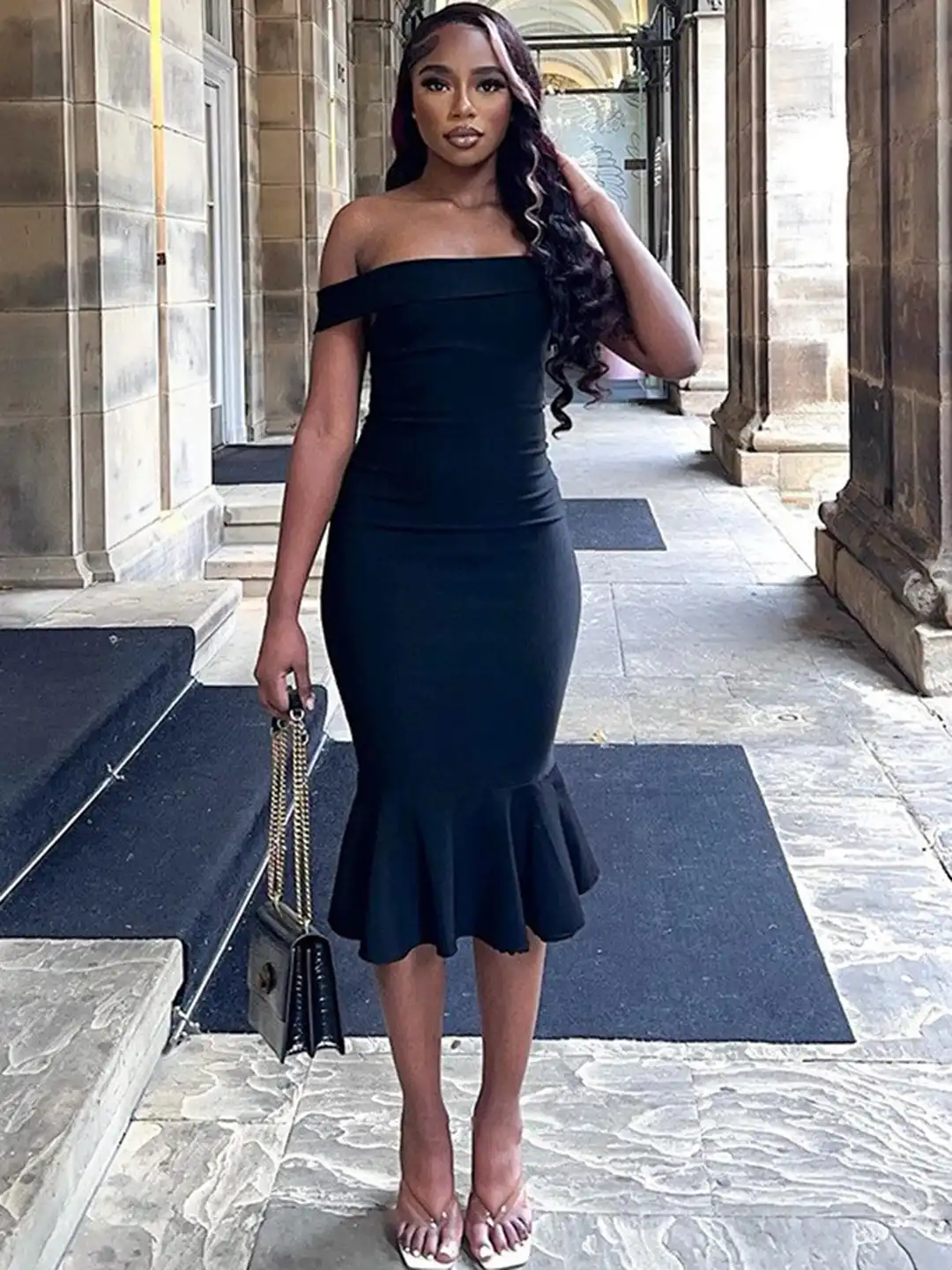 Buy StyleCast Black Off-Shoulder Bodycon Midi Dress - Dresses for Women  26487252 | Myntra