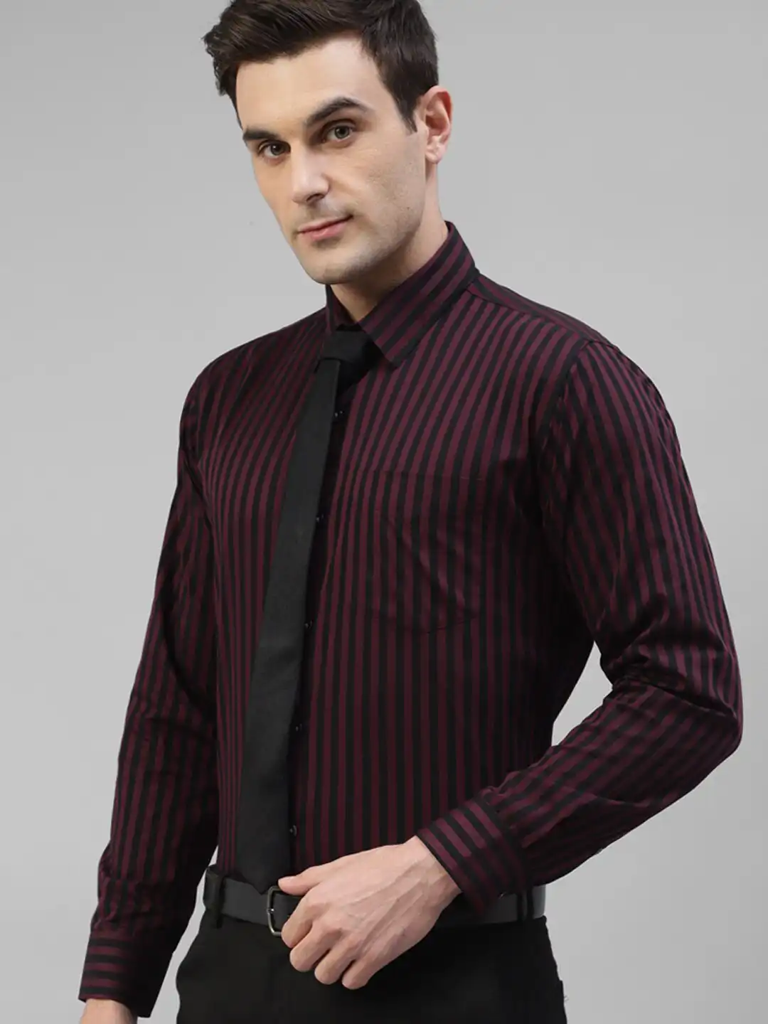 Buy Hancock Modern Slim Fit Vertical Striped Spread Collar Pure