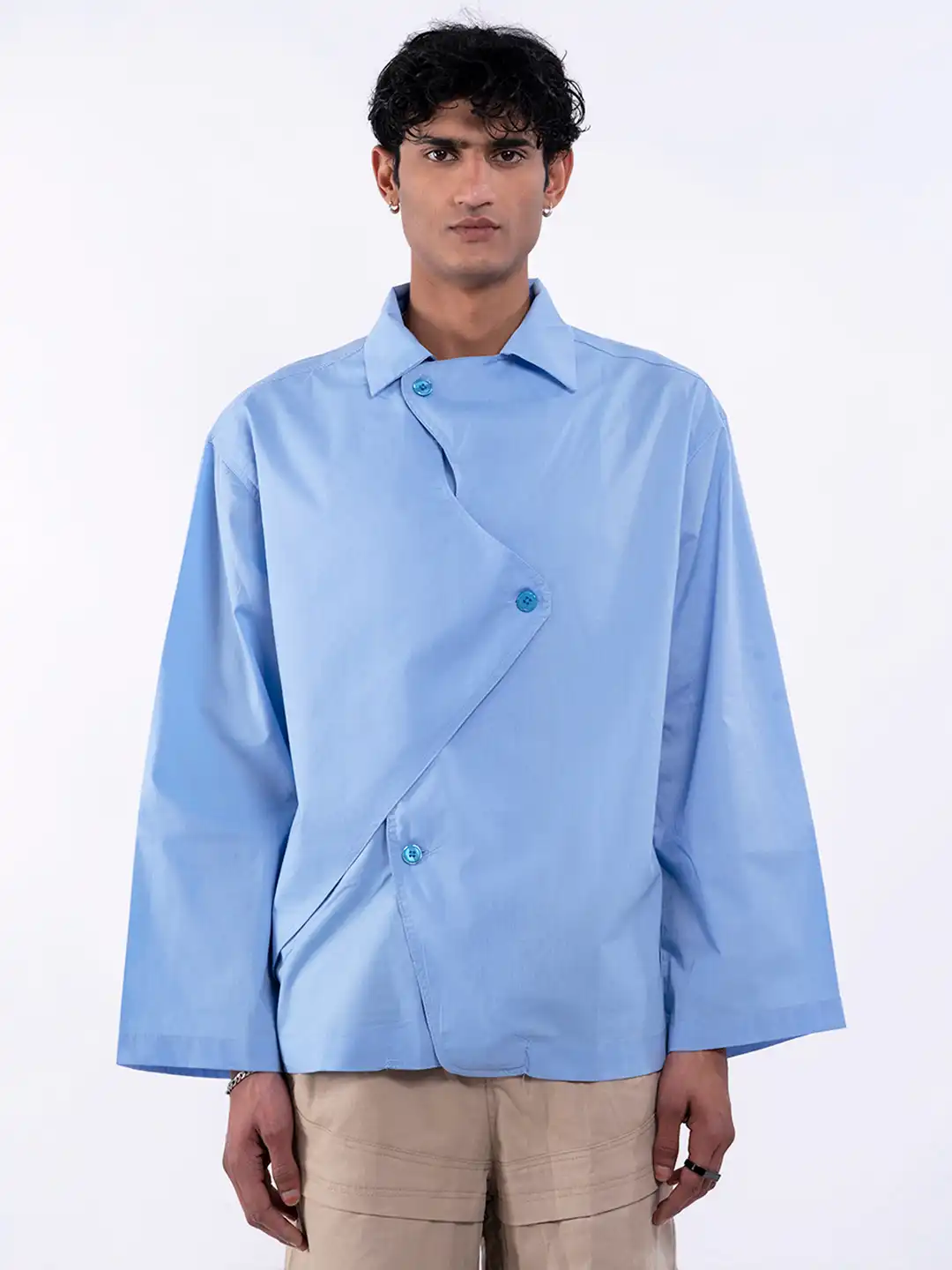 PRY シュウト　Super100's Button-front Shirt Buy UNRL Men Boxy Fit Zig-Zag Button Placket Drop-Shoulder Sleeves