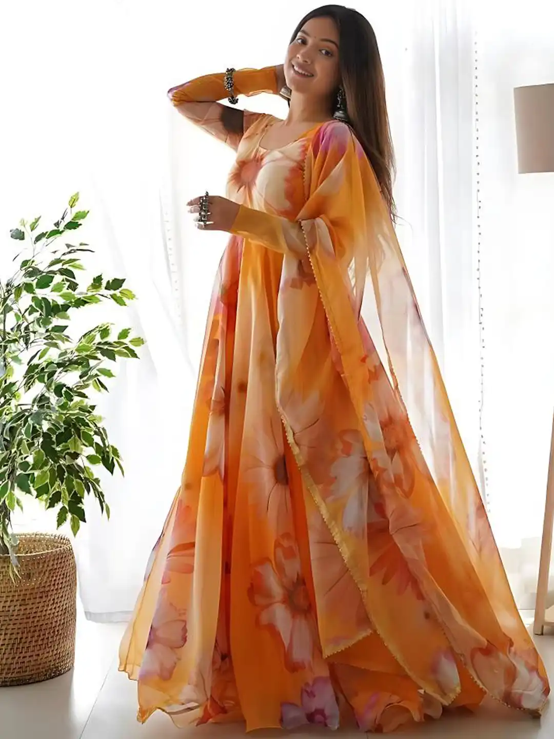 white dress with orange dupatta Orange White Tie Dye Organza Dupatta anokherang