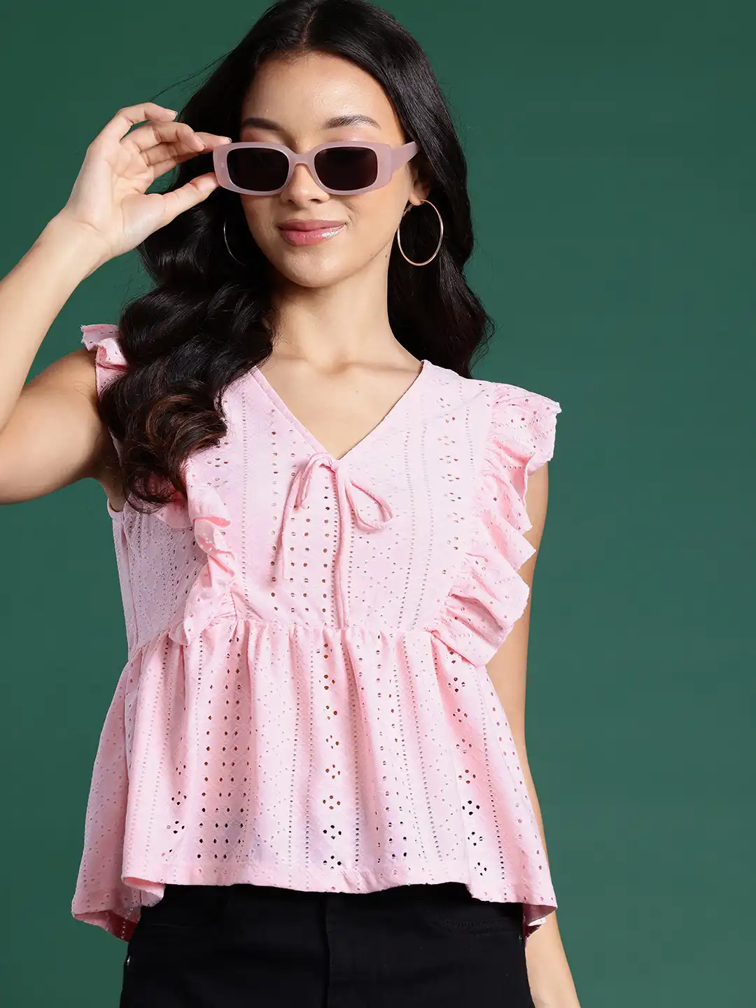 Buy DressBerry Ruffles Schiffli Peplum Top - Tops for Women