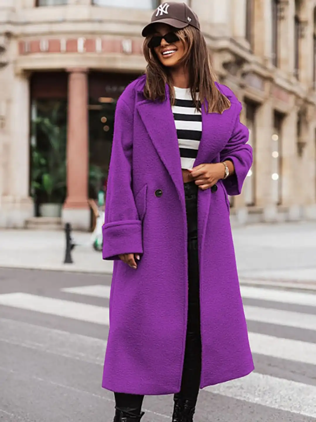 Buy StyleCast Purple Single-Breasted Notched Lapel Overcoat