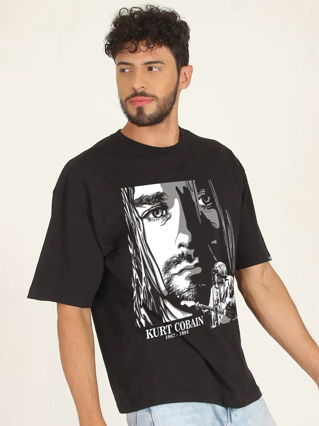 Buy PRONK Kurt Cobain Music Print Drop-Shoulder T-shirt - Tshirts