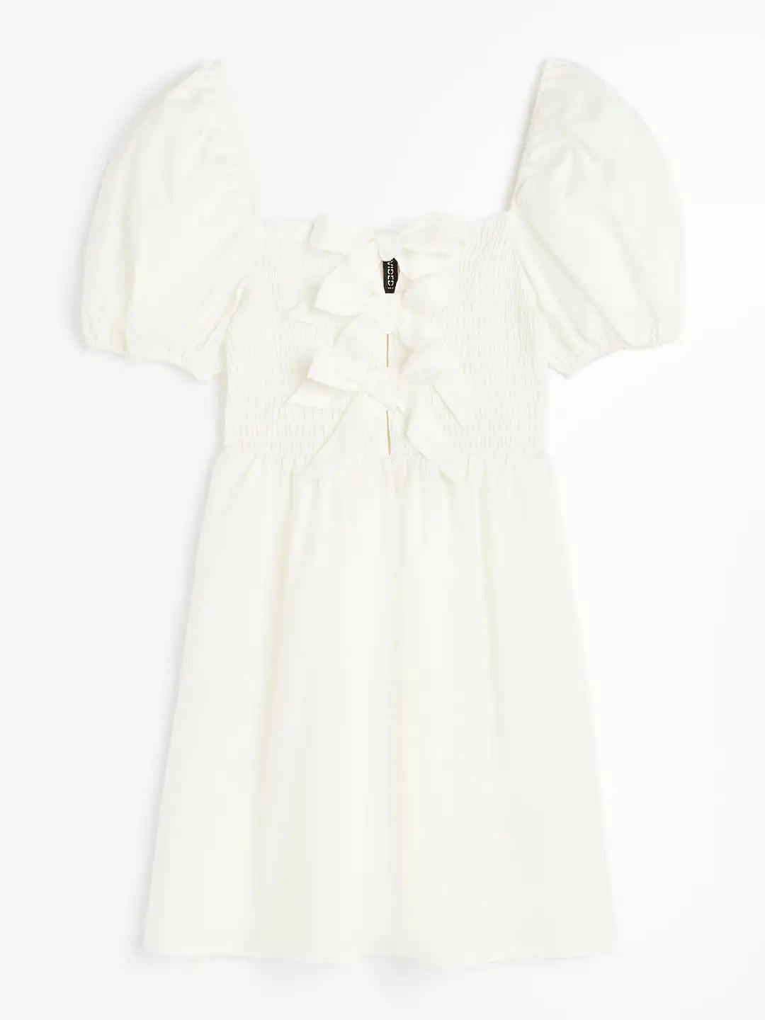 h&m puff sleeved cotton dress Women's White Puff-Sleeved Poplin Dress