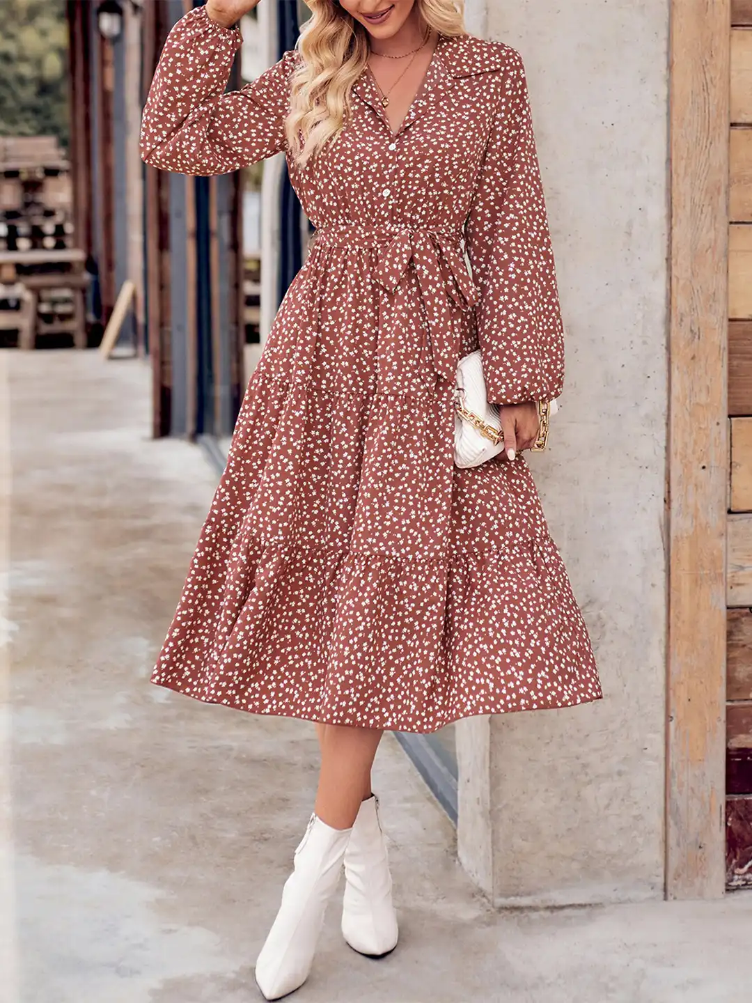 pink and orange floral dress Pink Floral V Neck Smocked High Waist Ruffle Hem Maxi Dress Pink / L