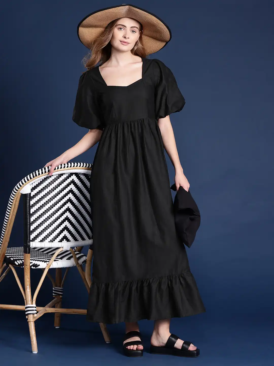 puff sleeve a line maxi dress Lauren Puff Sleeve Maxi Dress Navy / M main image 0