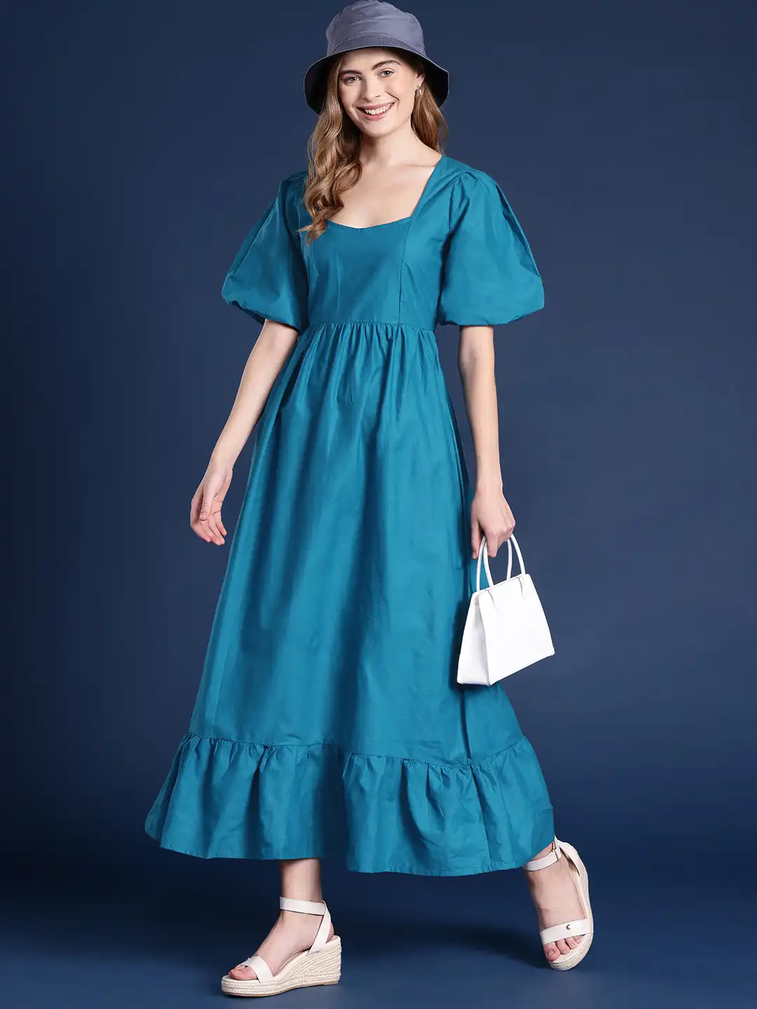 pure cotton maxi dress with sleeves Women's Maxi Dress Boho Dress Cotton Dress Elegant Party Regular Fit Pure Color 3 4 Length Sleeve V Neck Blue Black White Yellow Summer Fall Autumn