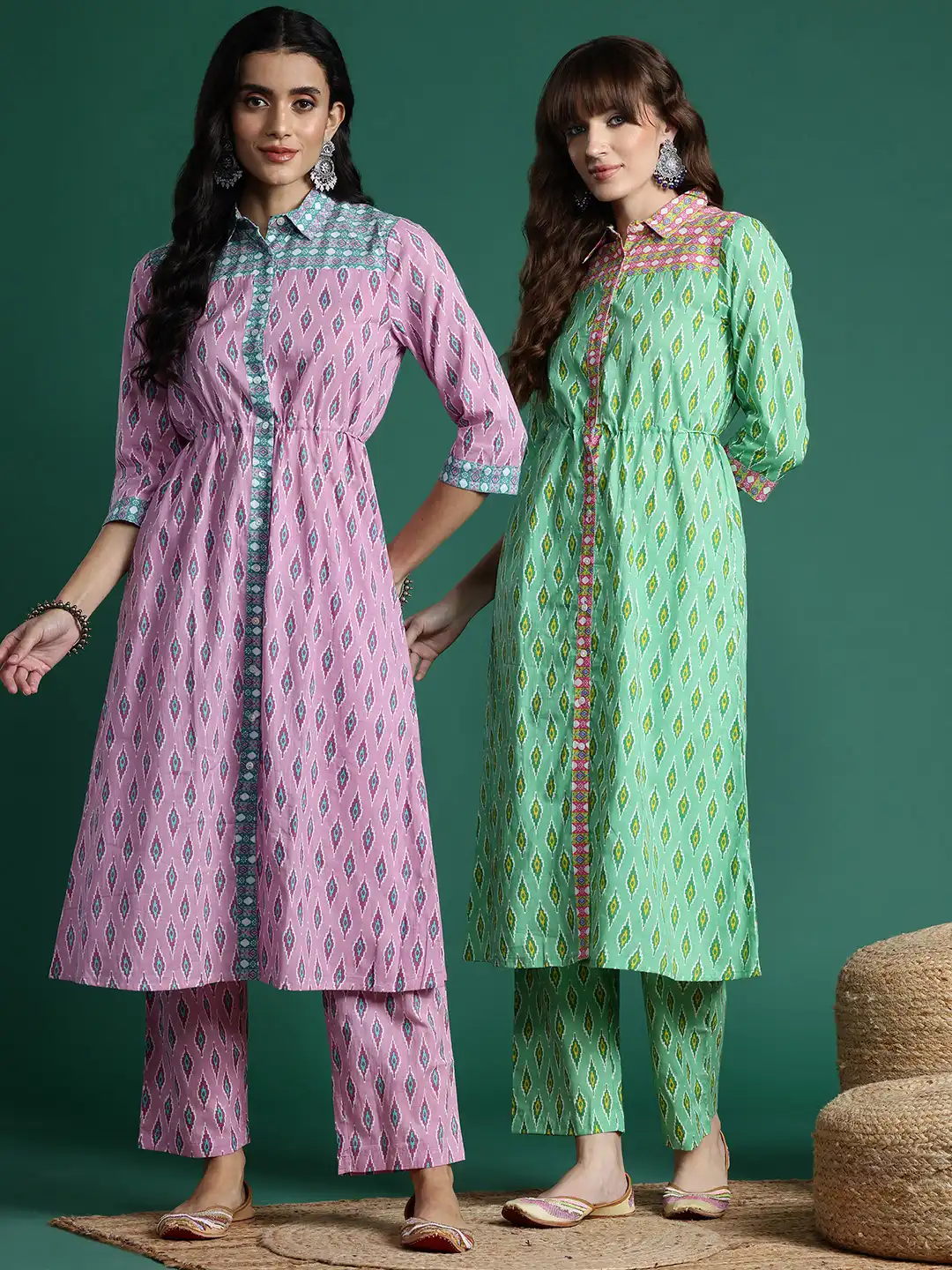 Buy Sangria Printed Pure Cotton Waist Tie-Up Kurta with Trousers - Kurta  Sets for Women 27047778 | Myntra