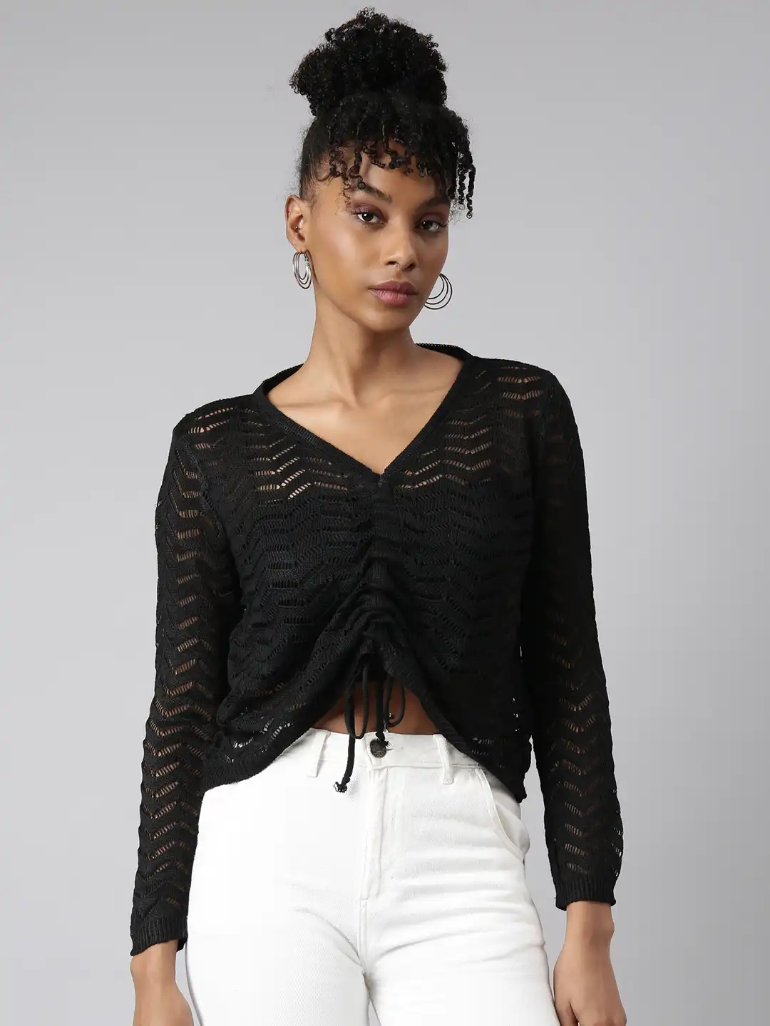 Buy SHOWOFFFF V Neck Long Sleeves Crochet Top - Tops for Women