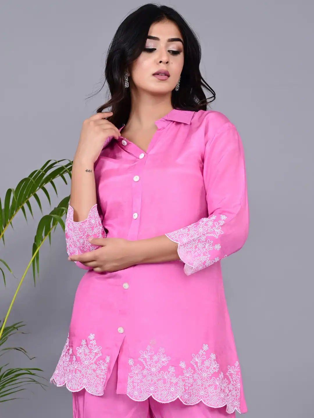 Buy Advya Embroidered Pure Silk Shirt-Collar Shirt With Trouser Co