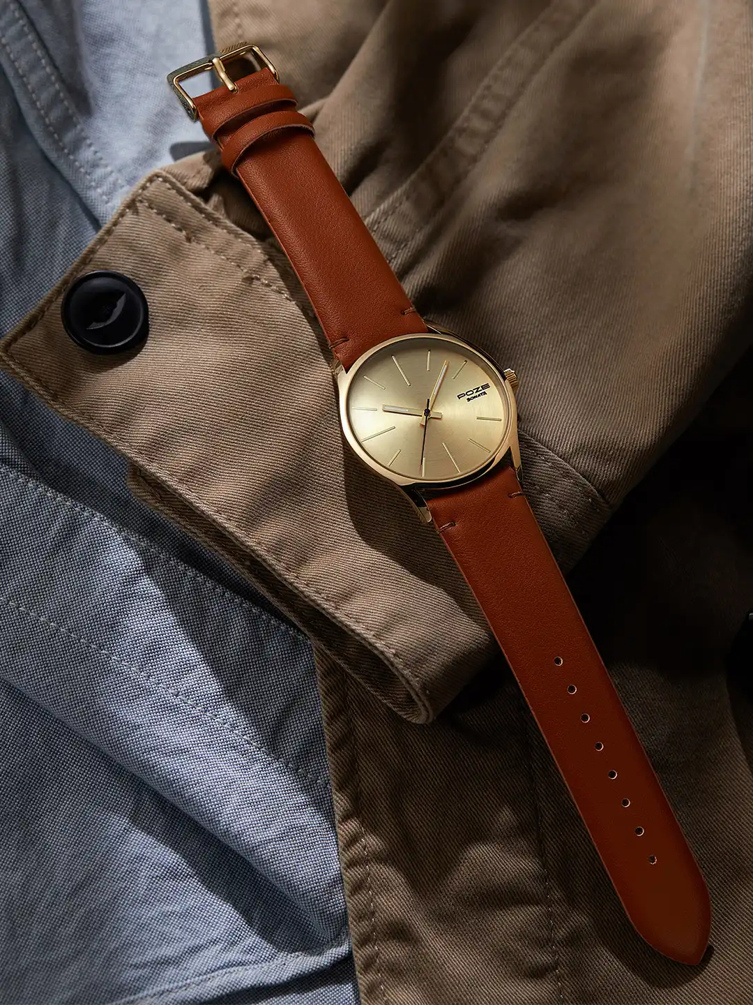 リリパット213☆THE STONEMASON Buy Sonata Poze Men Brass Dial & Leather Straps Analogue Watch