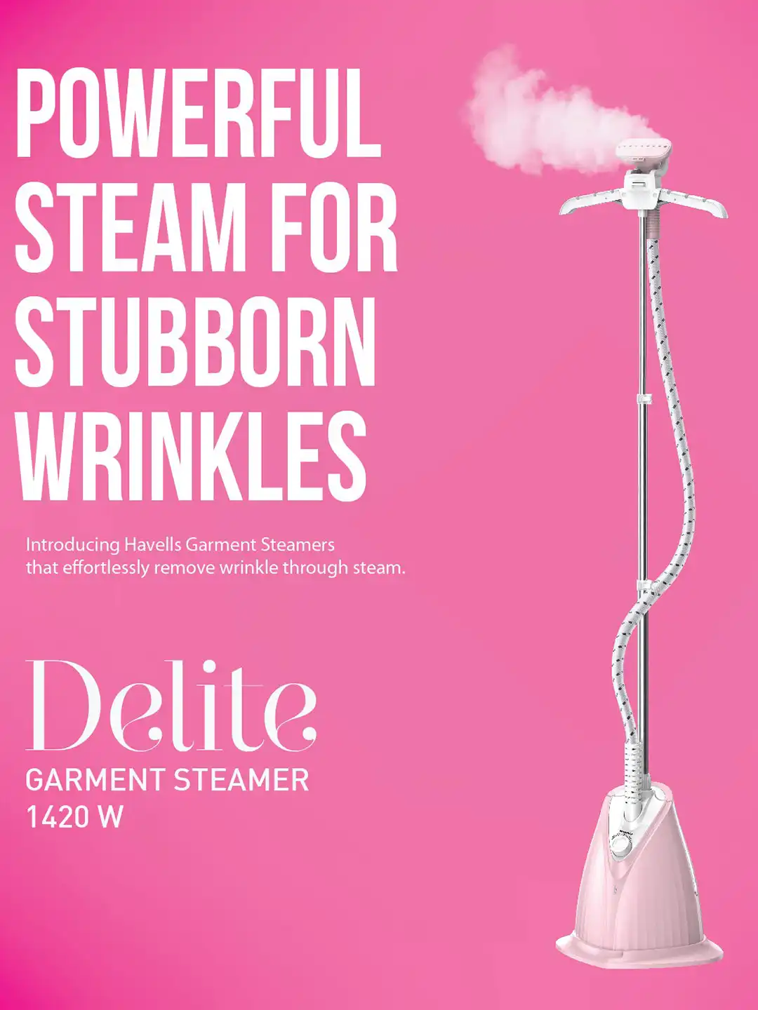 Buy Havells Delite Pink White 1420 W 45 Mins Continuous Steaming Garment Steamer - Irons for Unisex 27130184