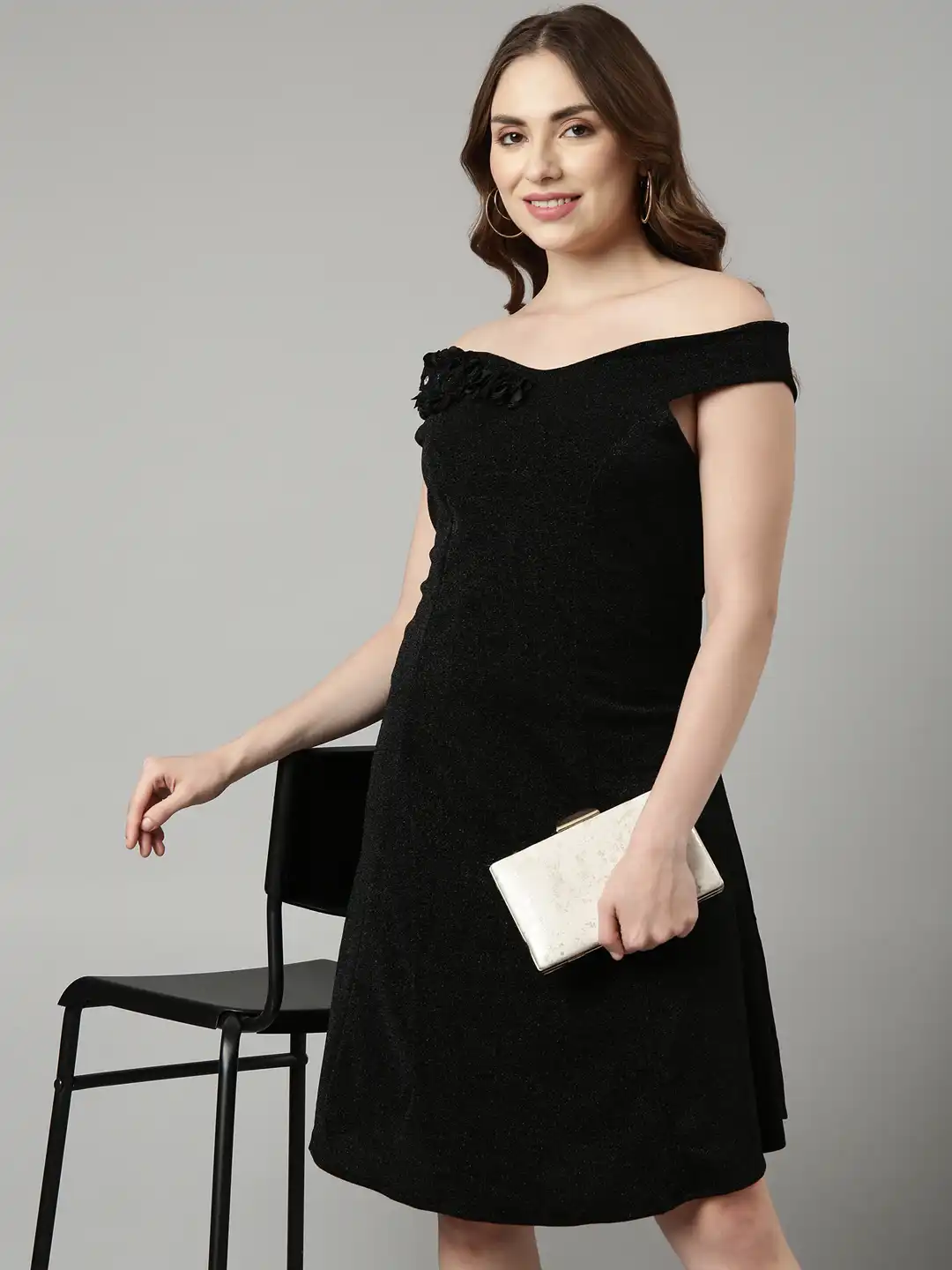 strapless open back dress Pakistani Luxury Wedding Party Dress in Black Color – Nameera by Farooq main image 1