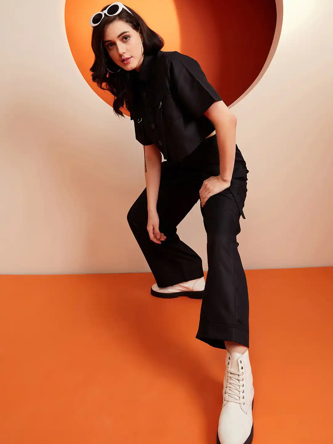 Buy KASSUALLY Flap Pocket Detailed Cargo Cropped Shirt With