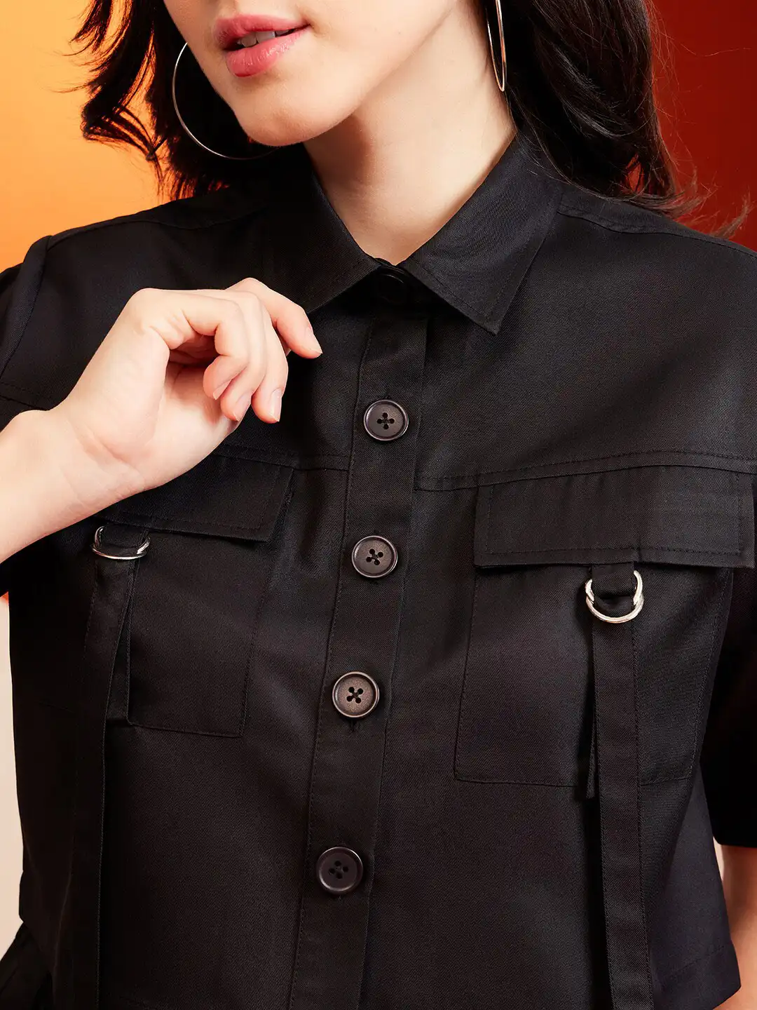 Buy KASSUALLY Flap Pocket Detailed Cargo Cropped Shirt With