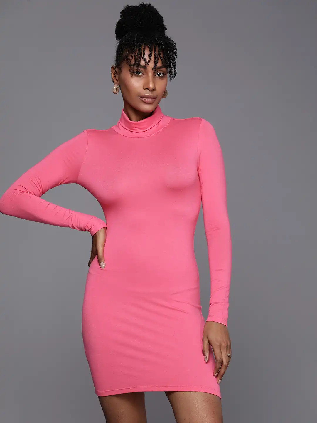 boohoo pink bodycon dress boohoo Women's Tall Cape Sleeve Midi Bodycon Dress in Hot Pink | Size: 4