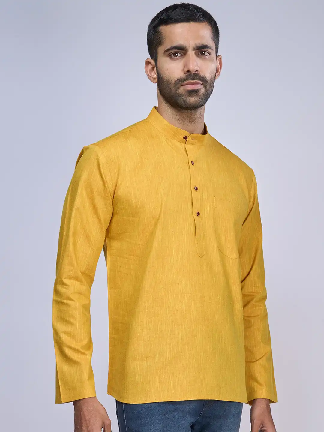 Buy BELLAZO Mandarin Collar Long Sleeves Cotton Khadi Kurta