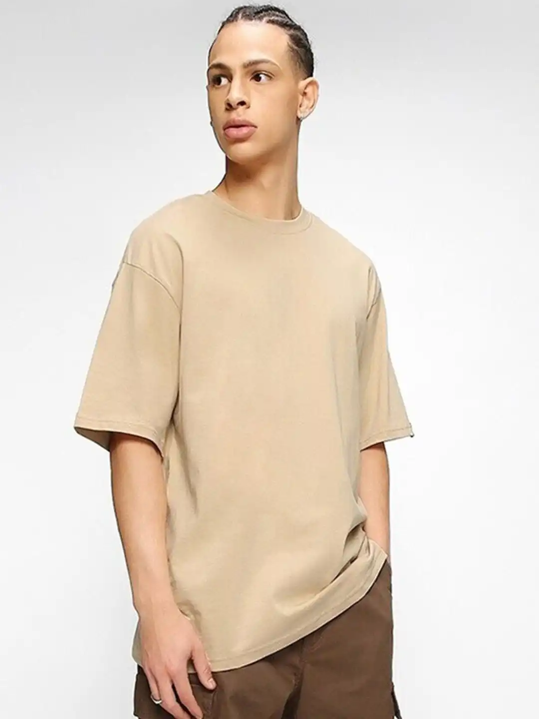 Buy Crazymonk Cotton Three-Quarter Sleeves Oversized Round Neck T