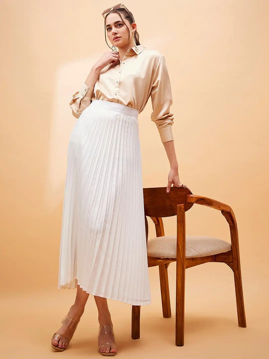 Buy SASSAFRAS BASICS Accordion Pleated Belted Midi A-Line Skirt