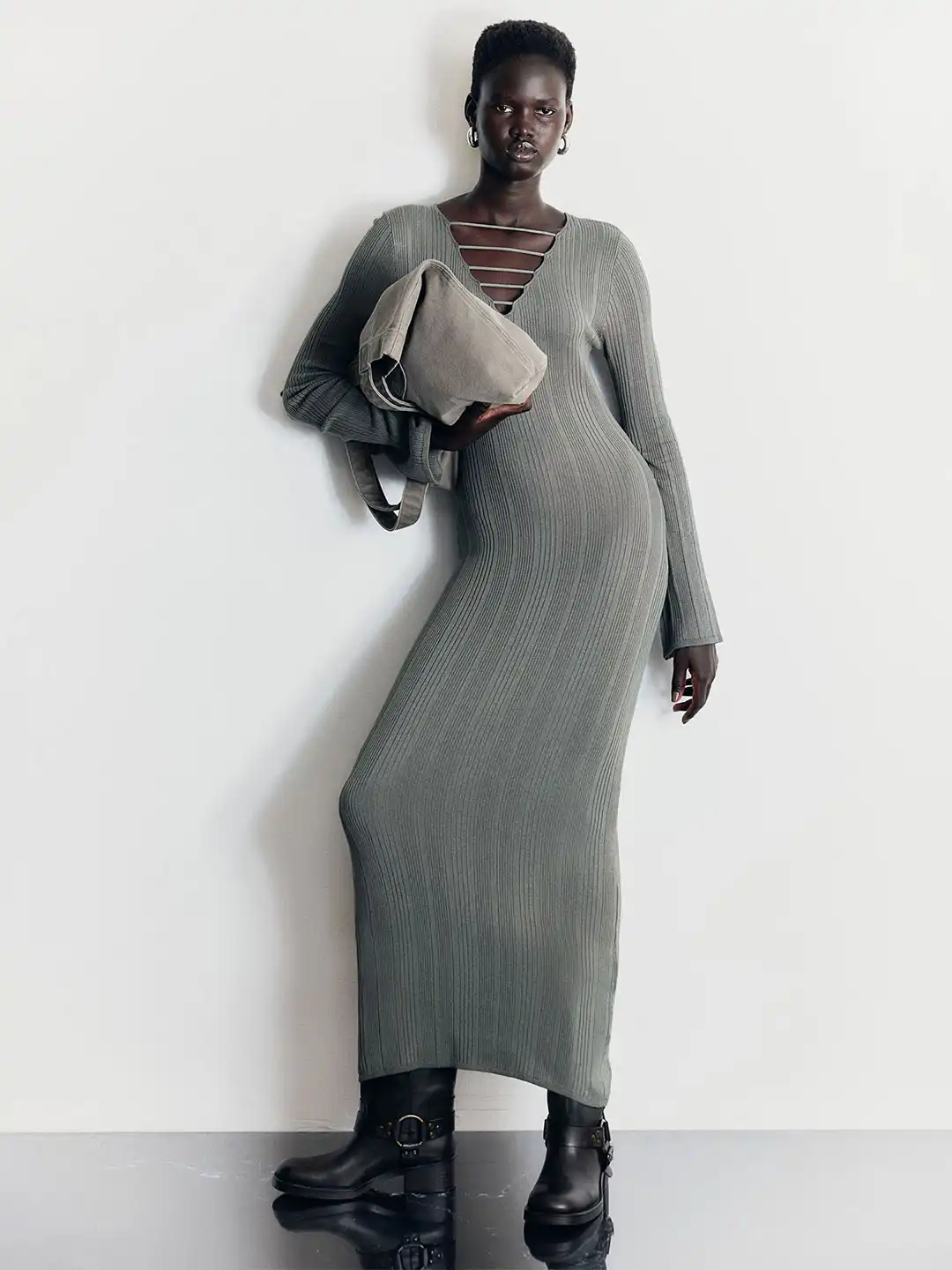 off the shoulder long sleeve knit dress Phylis Off The Shoulder Maxi Dress | Chocolate | Womens main image 0