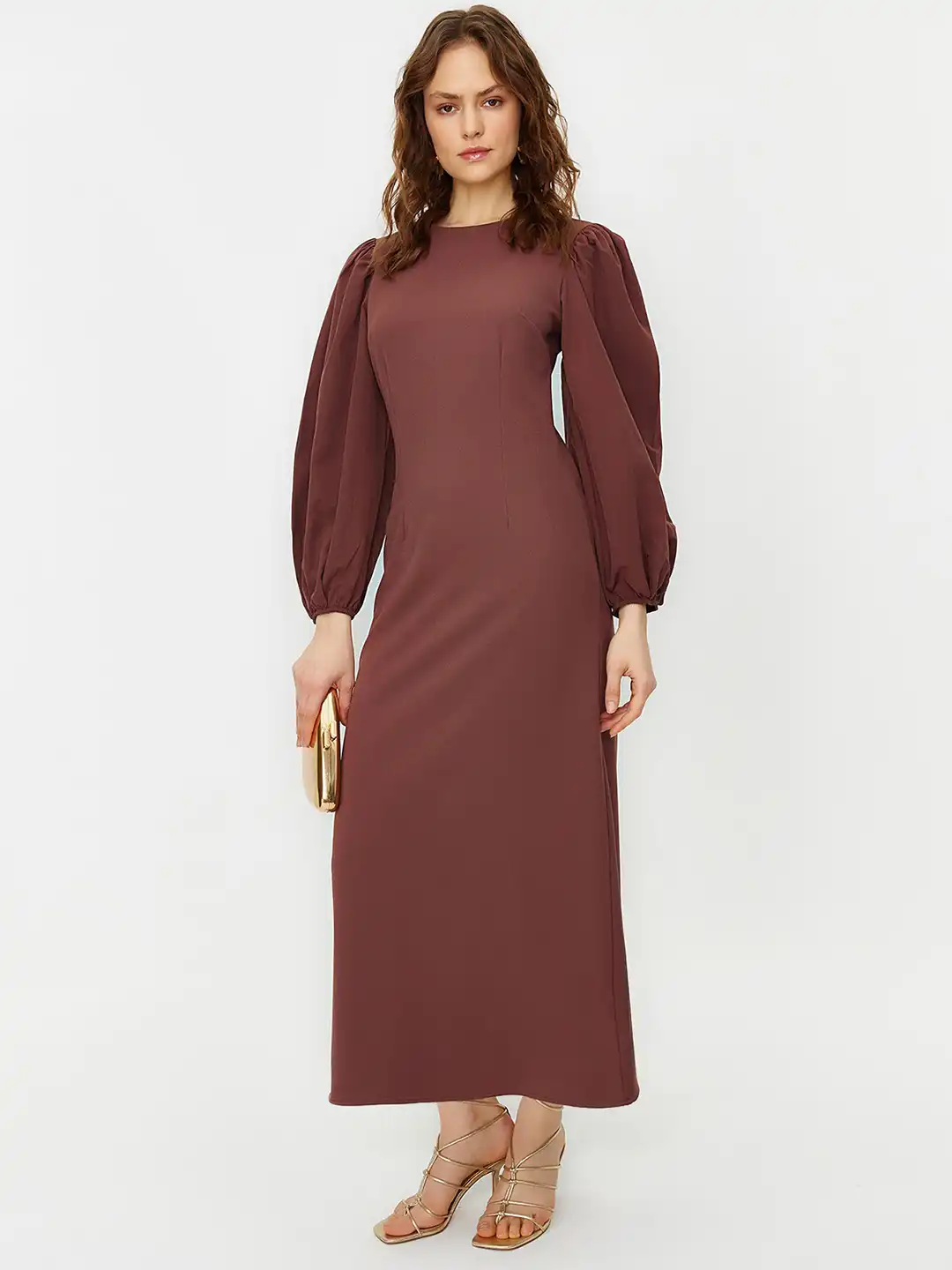 brown puff sleeve maxi dress PRETTYGARDEN Womens Summer Puff Short Sleeve Maxi Dress Square Neck Sm