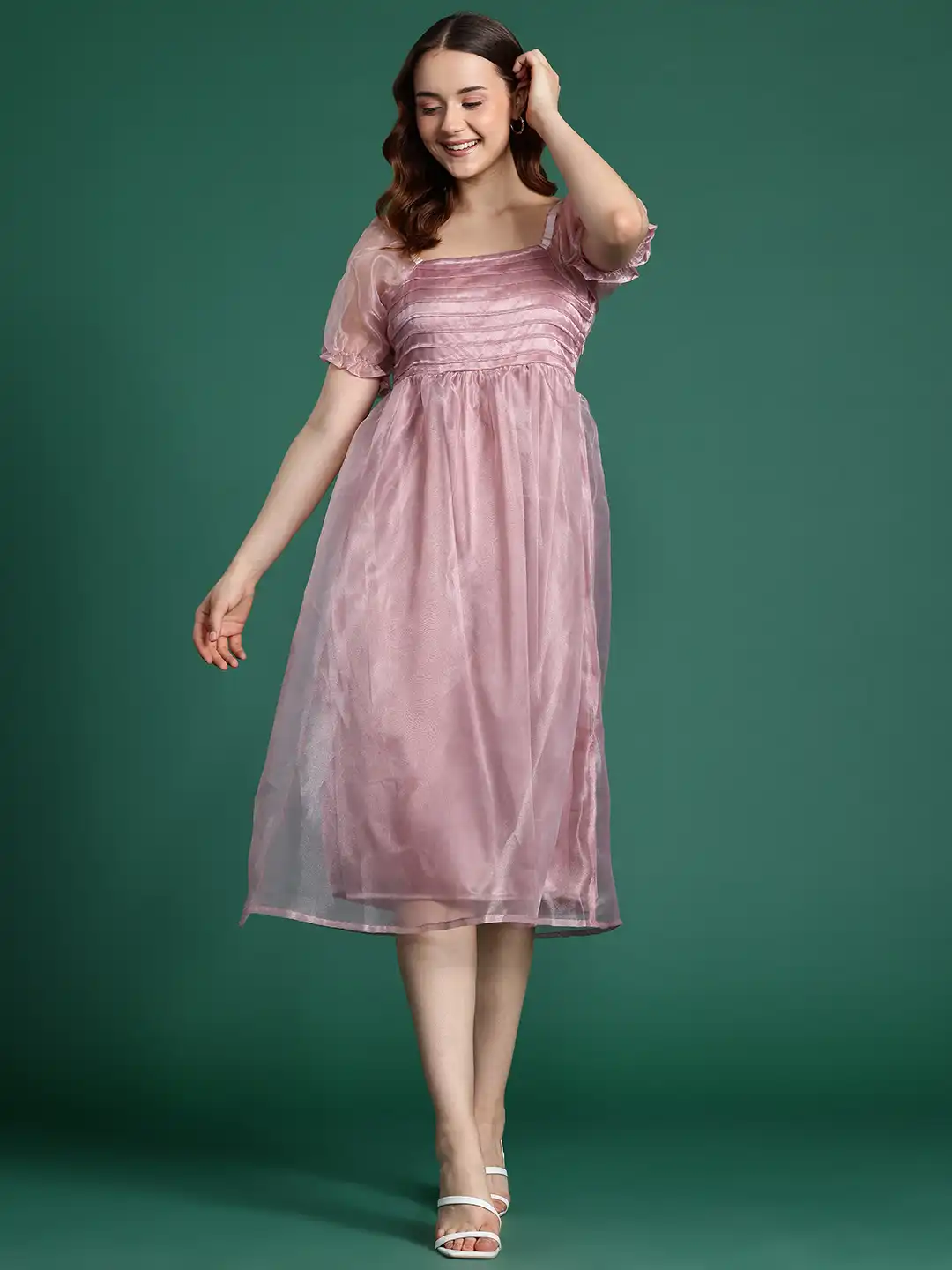 net flare dress Grey Net Flare Reception Gown with Stone Work-NJ1319