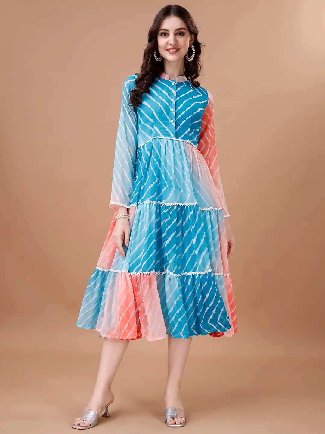 chiffon fit and flare midi dress Women's The Ocean Fit and Flare Corset Waist Chiffon Midi Dress XS/XS/S/M/L/XL/Customize Blue/Pink/Nude MEAN BLVD Blue / S