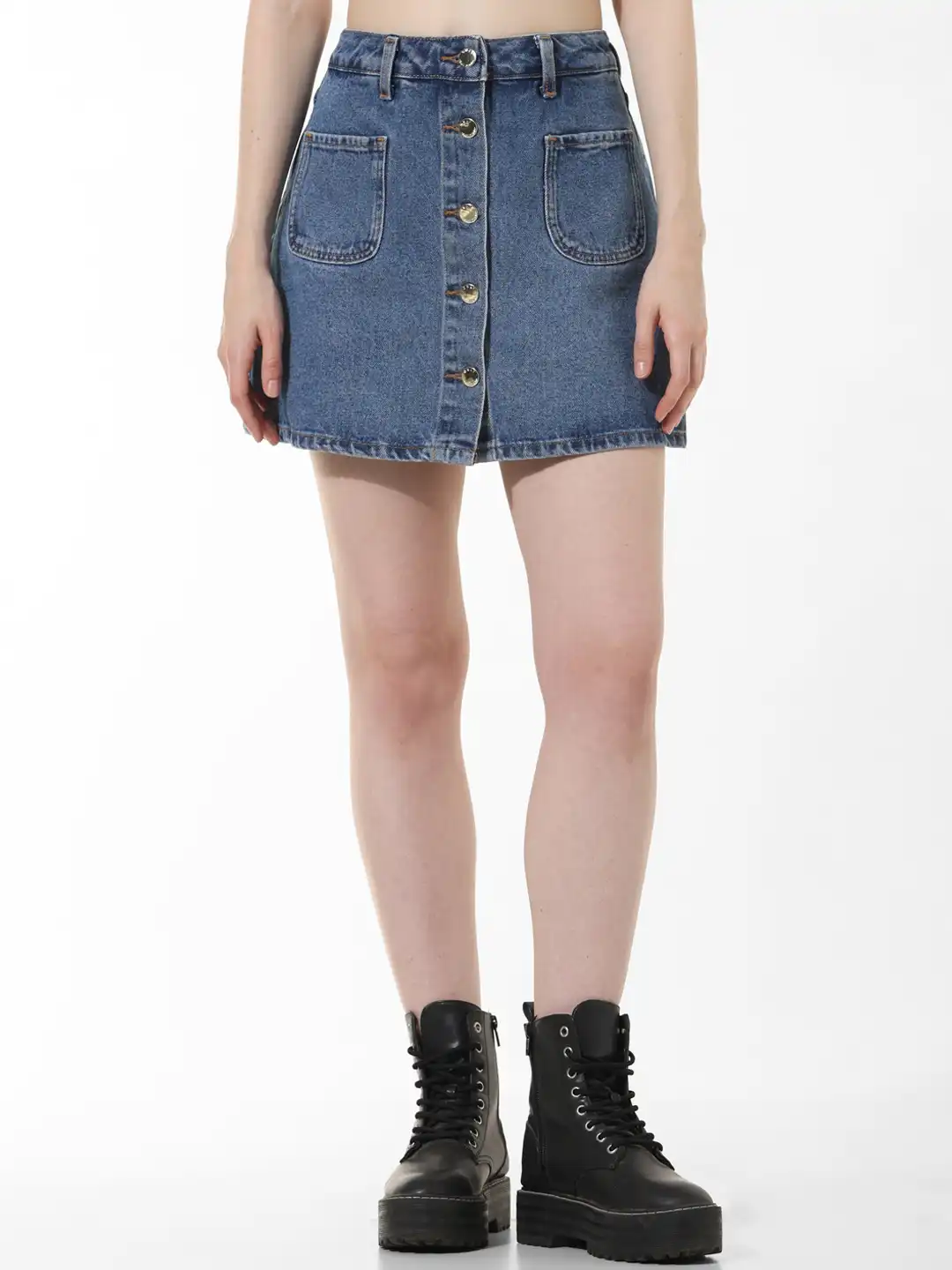 Buy ONLY Pockets Detailed High Rise Denim Mini Skorts - Skirts for