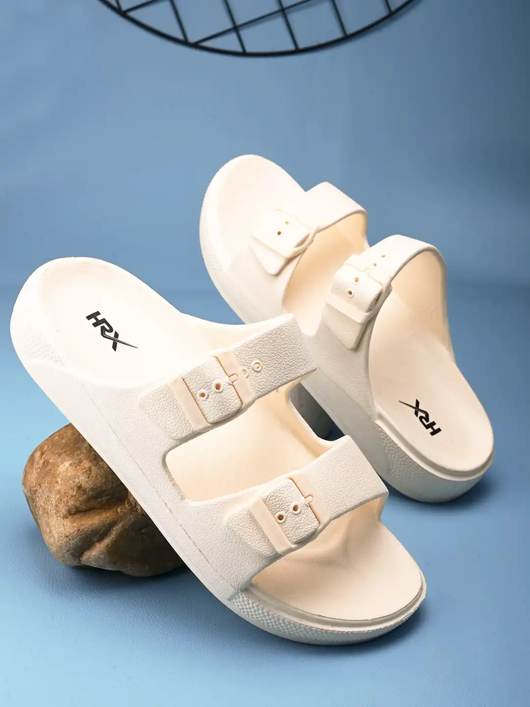 Buy HRX by Hrithik Roshan Men Cream-Coloured Rubber Sliders - Flip