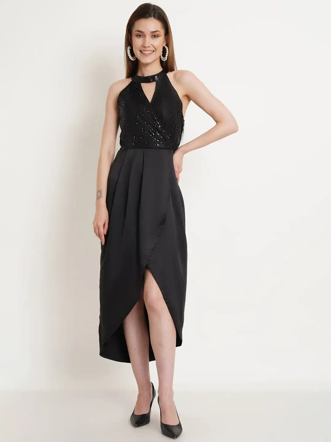 Buy Purple State Embellished Choker Neck Satin Fit & Flare Midi Dress -  Dresses for Women 27909178 | Myntra