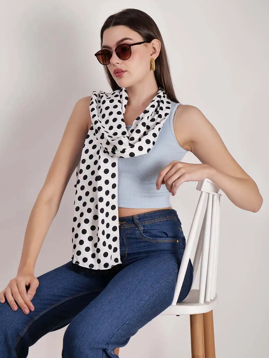 Buy DressBerry White & Black Polka Dot Printed Scarf - Scarves for