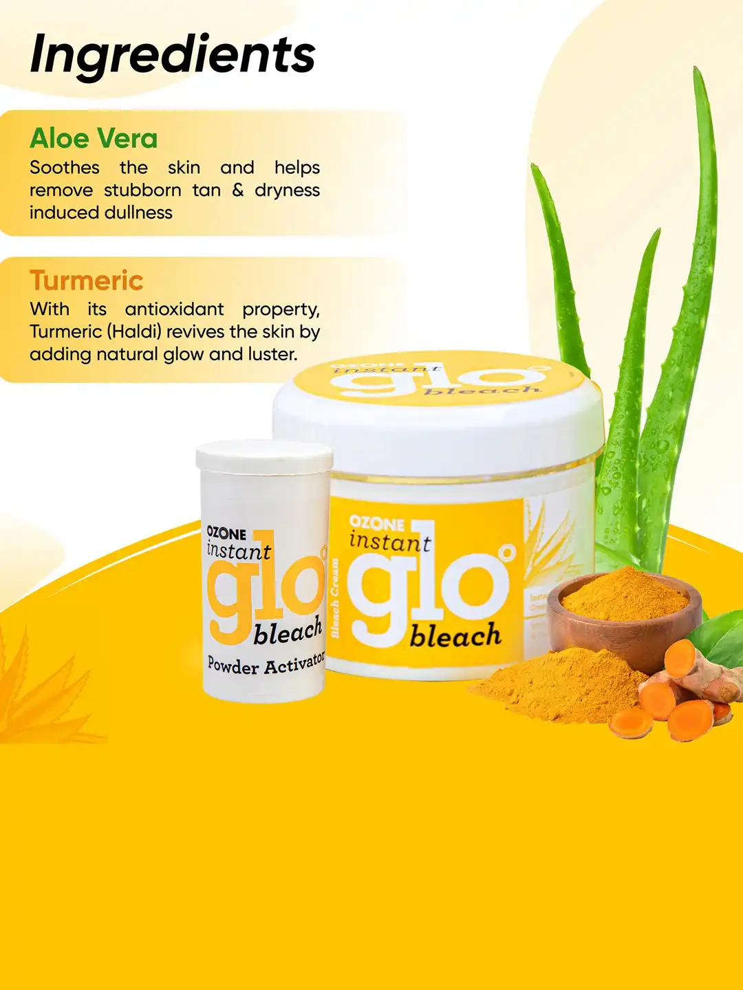 Buy Ozone Set Of 3 Instant Glo Cream Bleach & Activator with Aloe Vera &  Turmeric - 43g Each - Bleach for Unisex 28002226 | Myntra