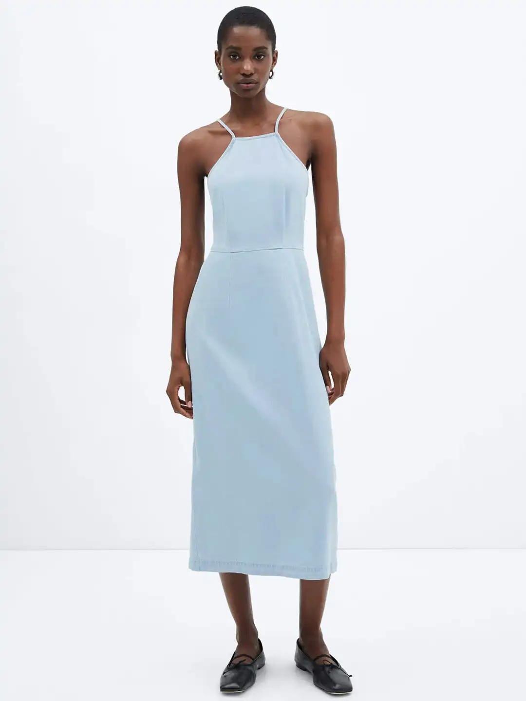 mango denim midi dress MANGO - Asymmetric Denim Dress Open Blue