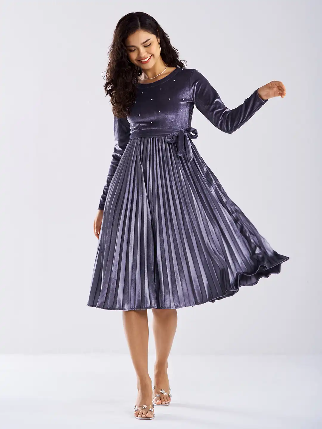 Buy AASK Velvet Fit & Flare Midi Dress - Dresses for Women 28102812 | Myntra