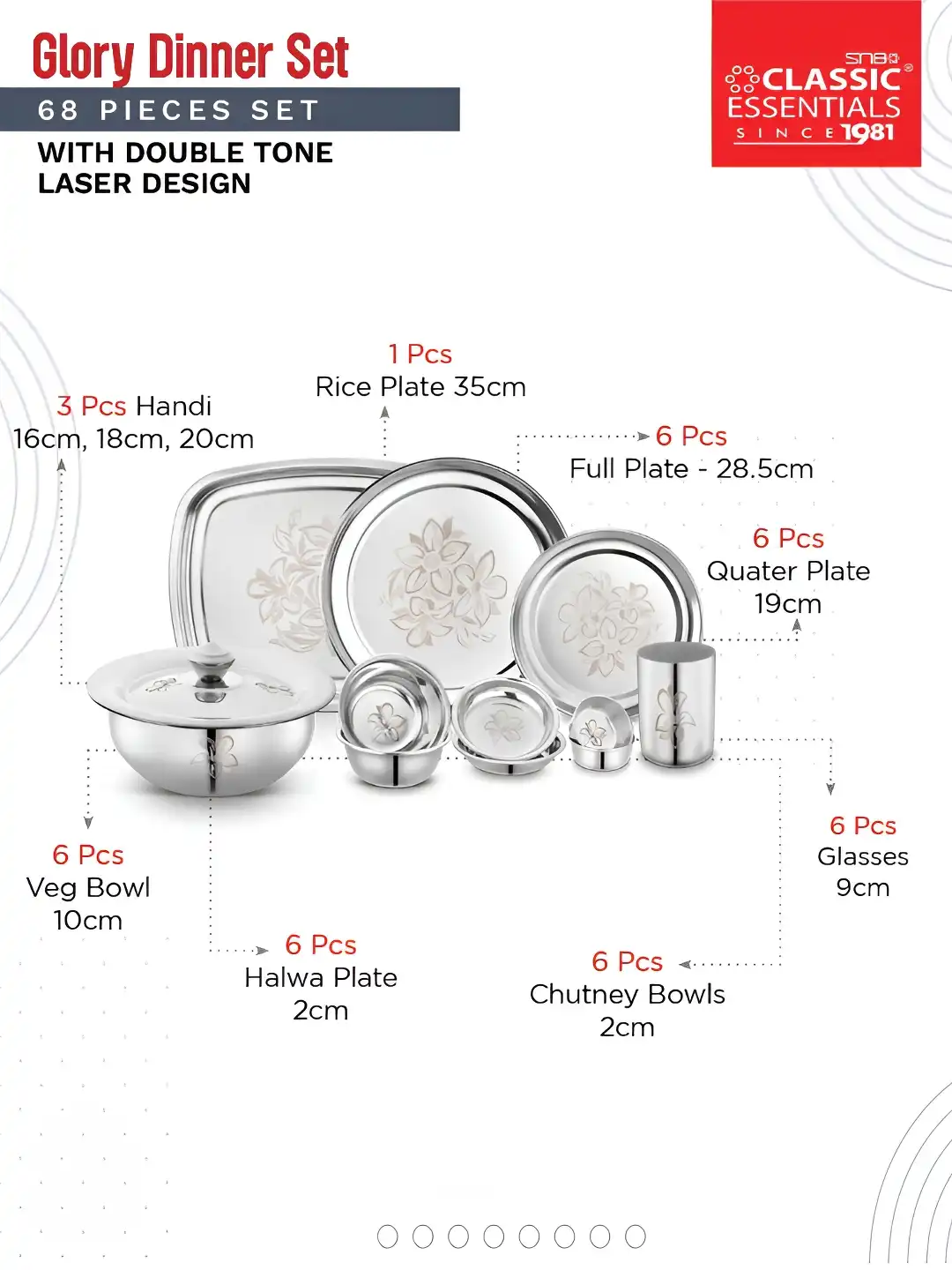 Buy Classic Essentials Glory Laser Design Silver Floral Stainless